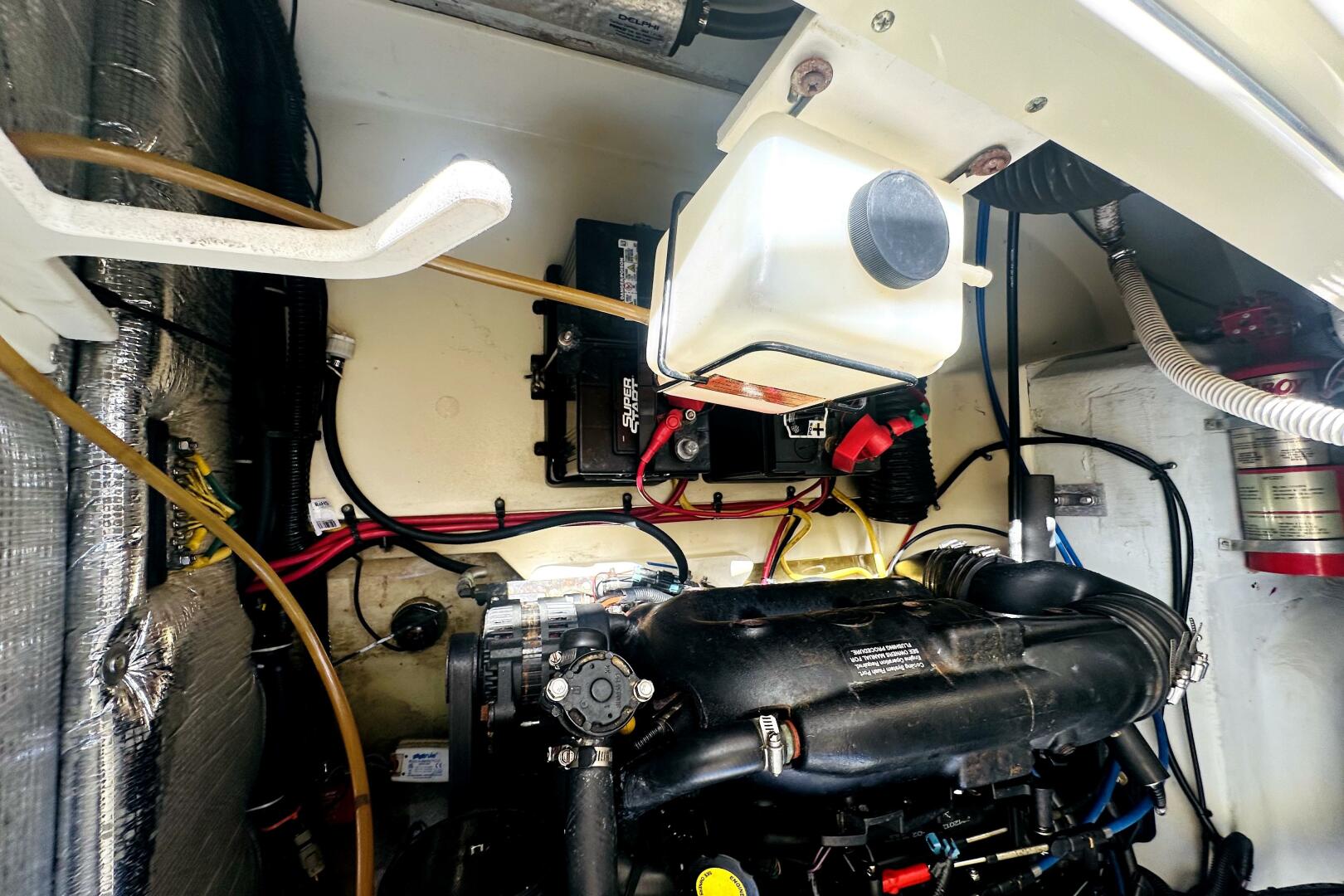 Engine compartment of a 2013 Chris-Craft Corsair 22 boat, sh
