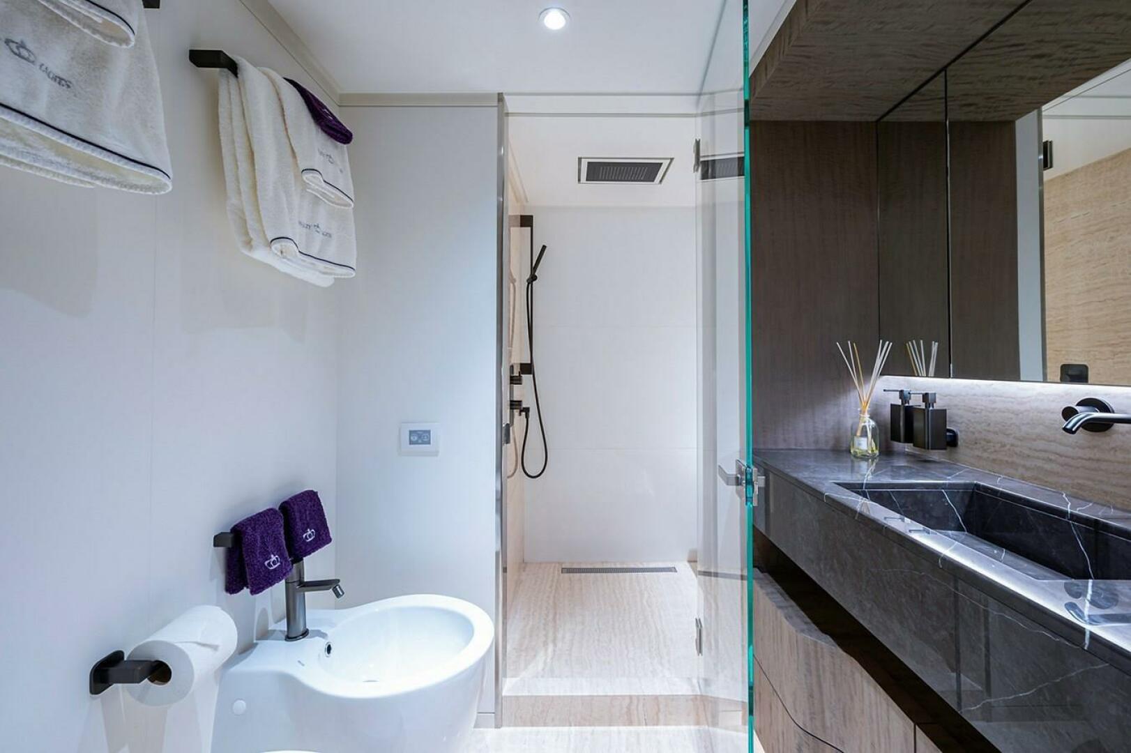 Luxurious bathroom in 2020 Majesty 140 yacht with modern fix