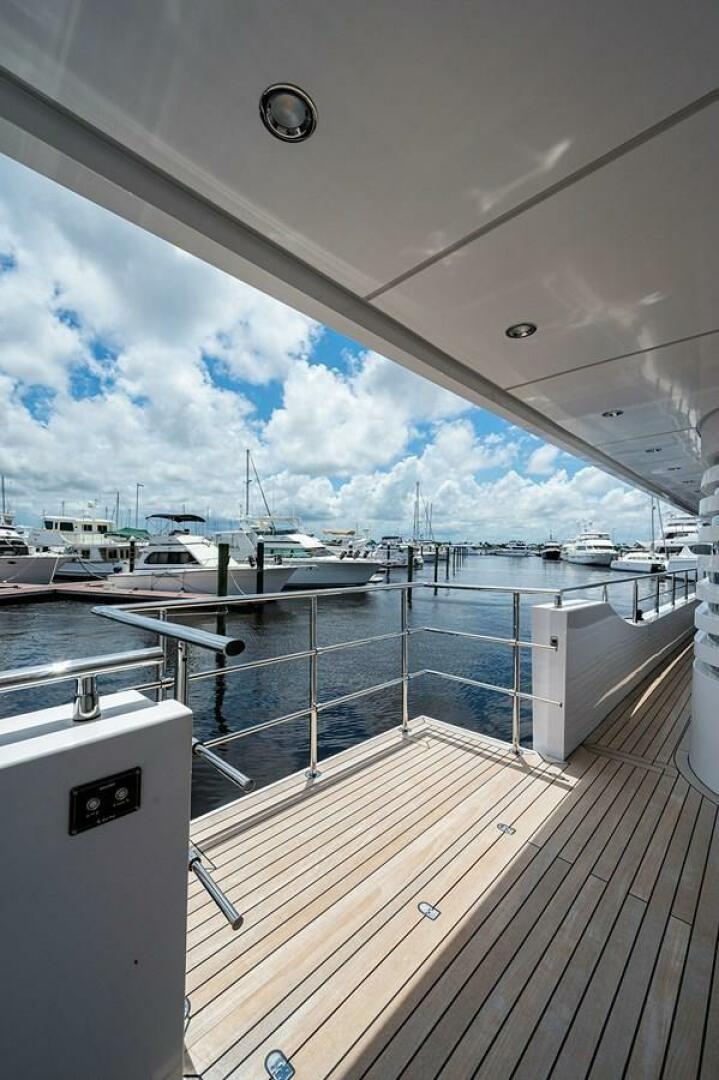 Luxury yacht Majesty 140, 2020 model, docked at marina under