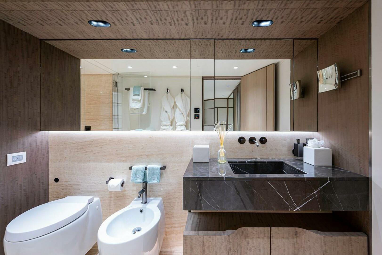 Luxurious 2020 Majesty 140 yacht bathroom with modern fixtur