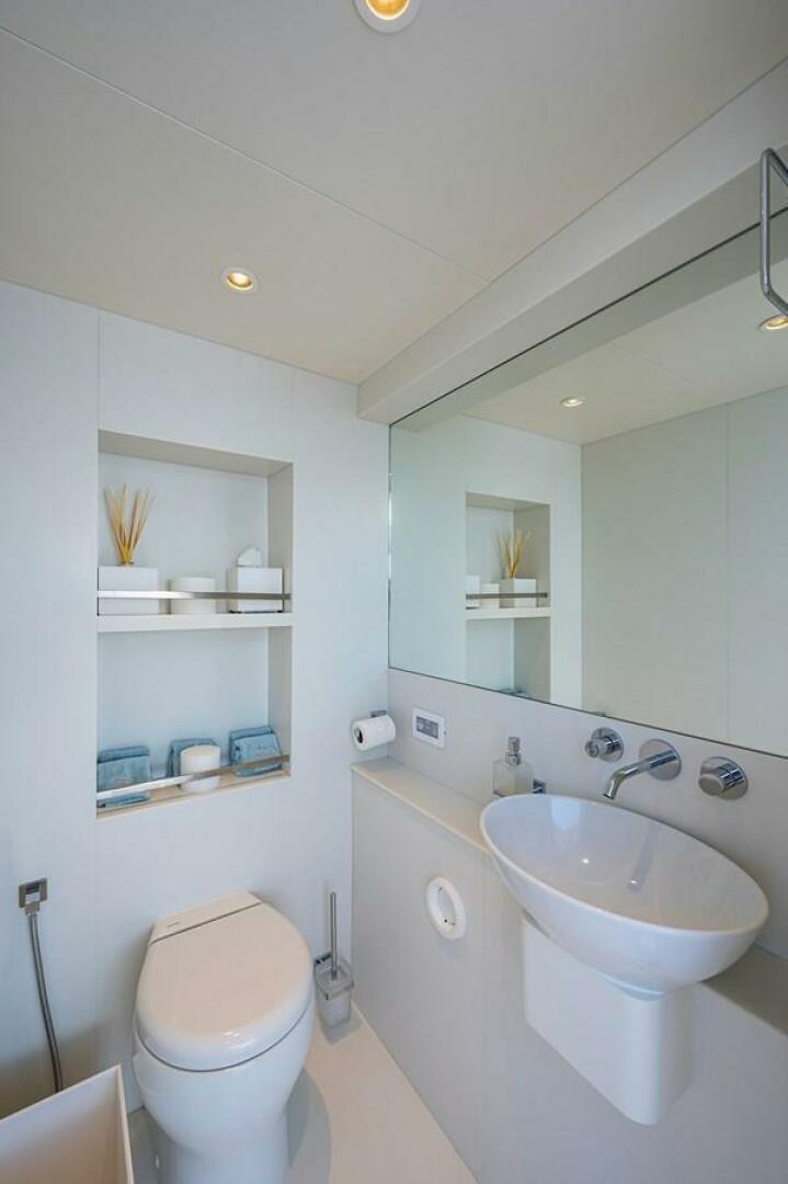 Modern bathroom in 2020 Majesty 140 yacht with sleek fixture