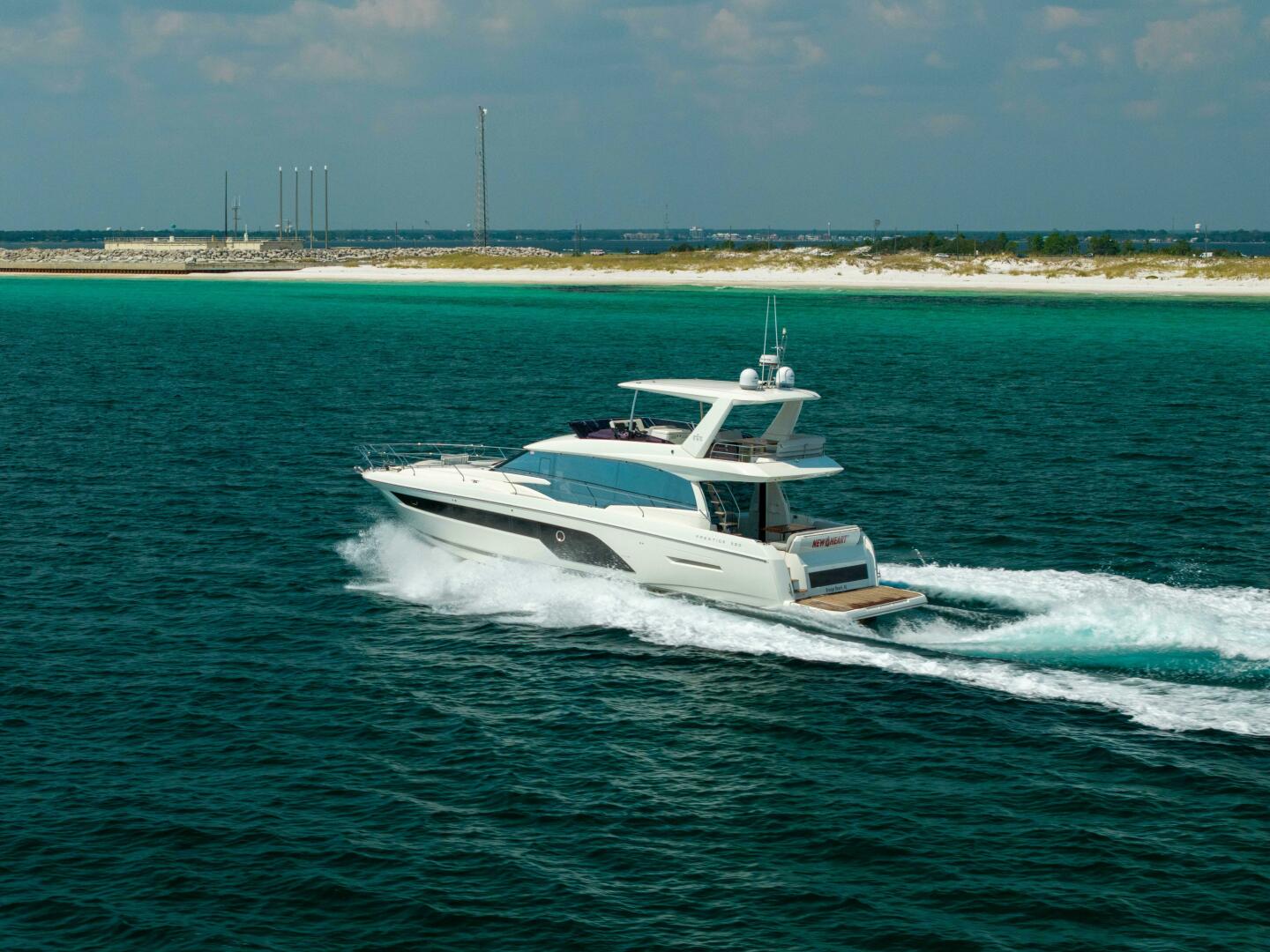 2019 Prestige 590 Fly 'New Heart' - Profile Port 3/4 Stern
