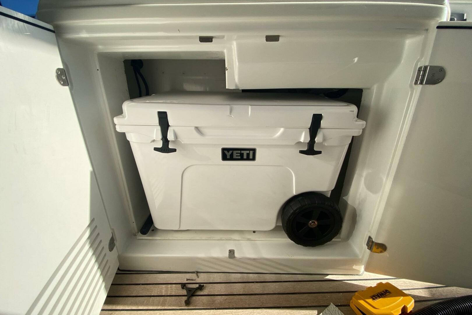YETI cooler stored in a Beneteau Gran Turismo 44 yacht compa