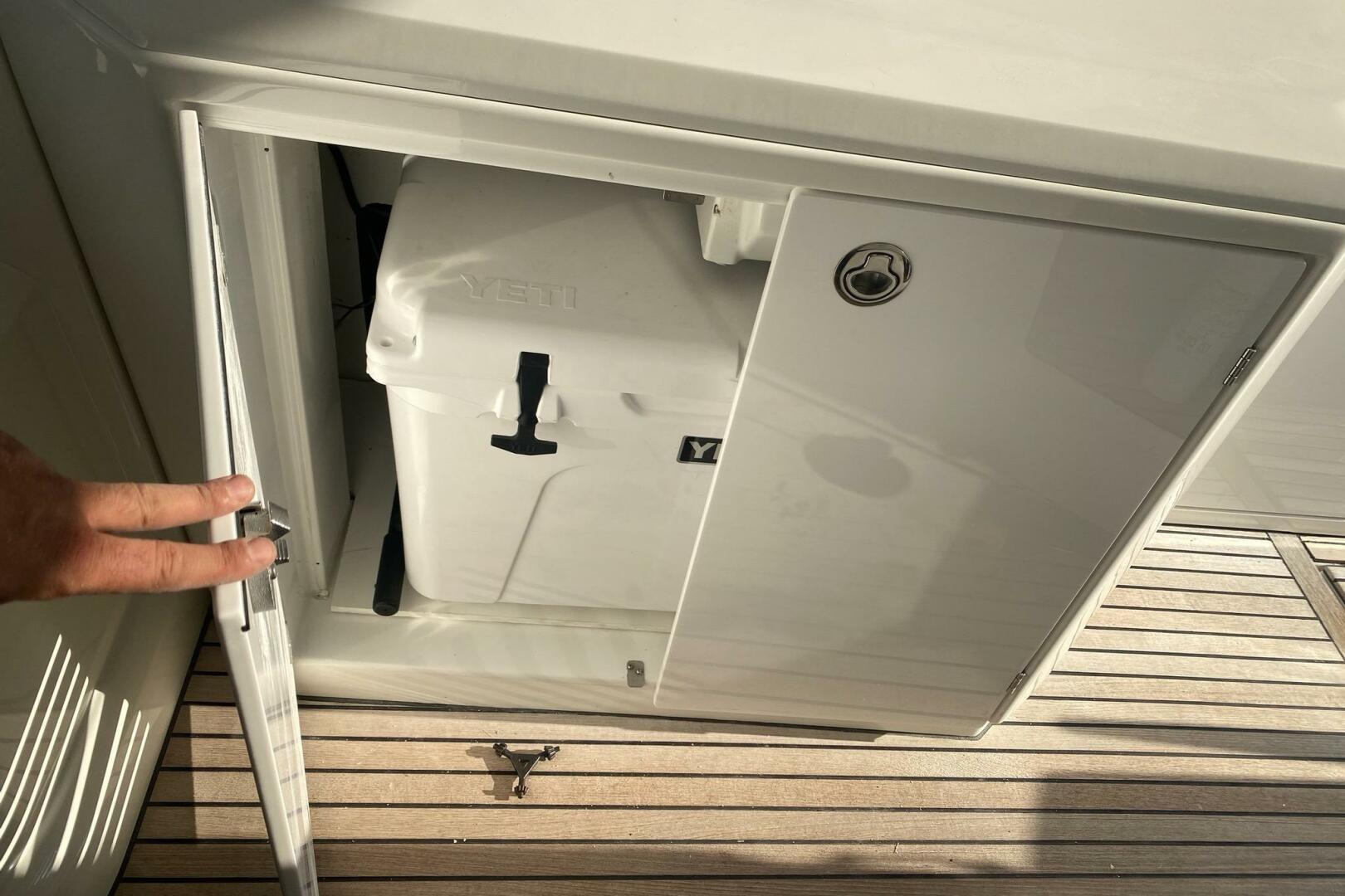 Storage compartment on 2014 Beneteau Gran Turismo 44 with Ye