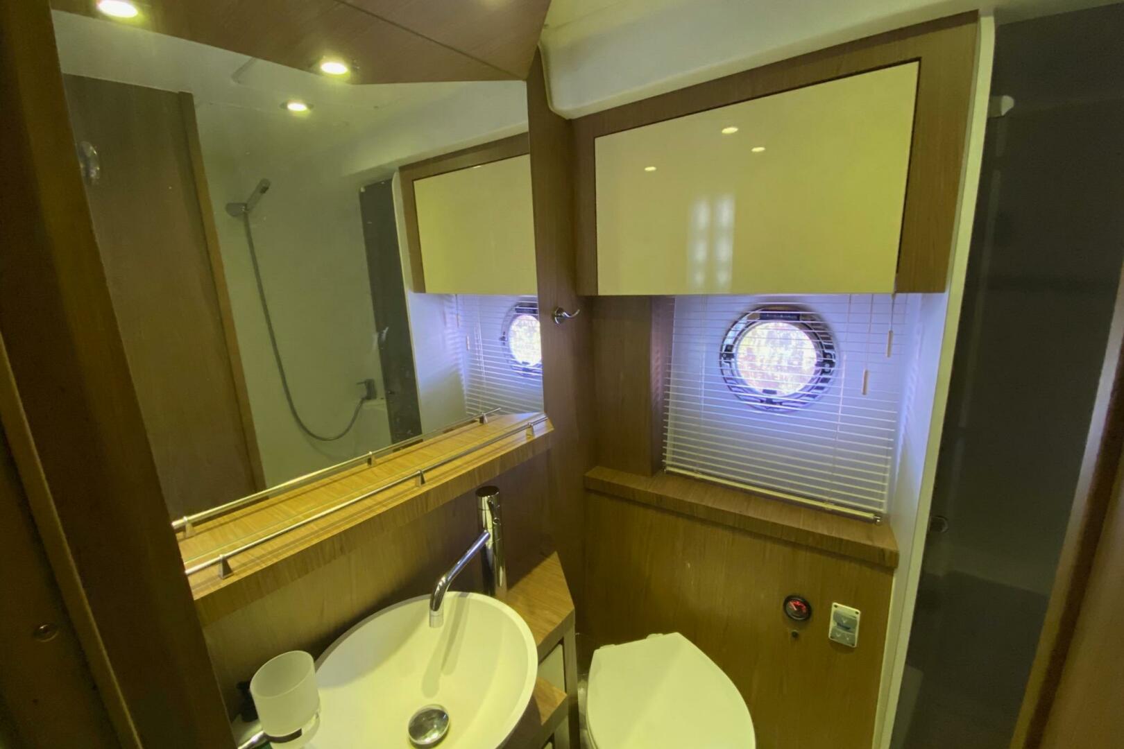 Bathroom interior of 2014 Beneteau Gran Turismo 44 yacht, fe