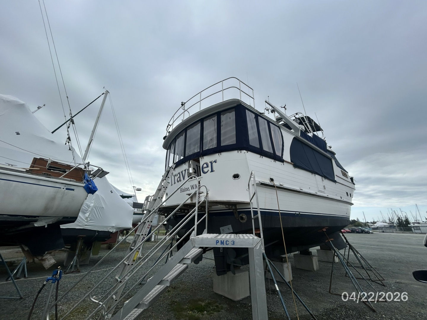 49' DeFever hauled out starboard aft profile