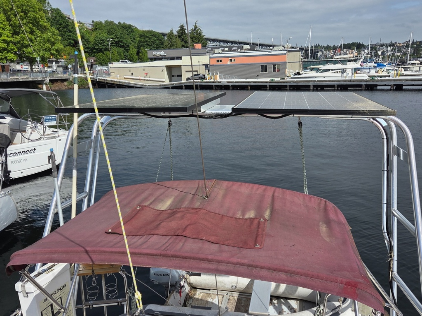 Solar panels mounted on Tower in a Box davit system