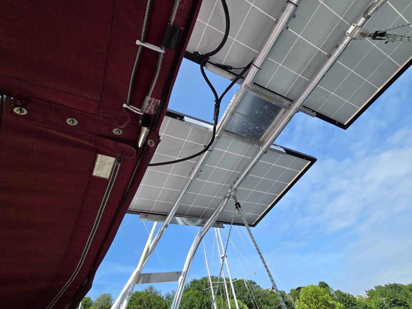 Solar panels mounted on a Tower in a Box davit system