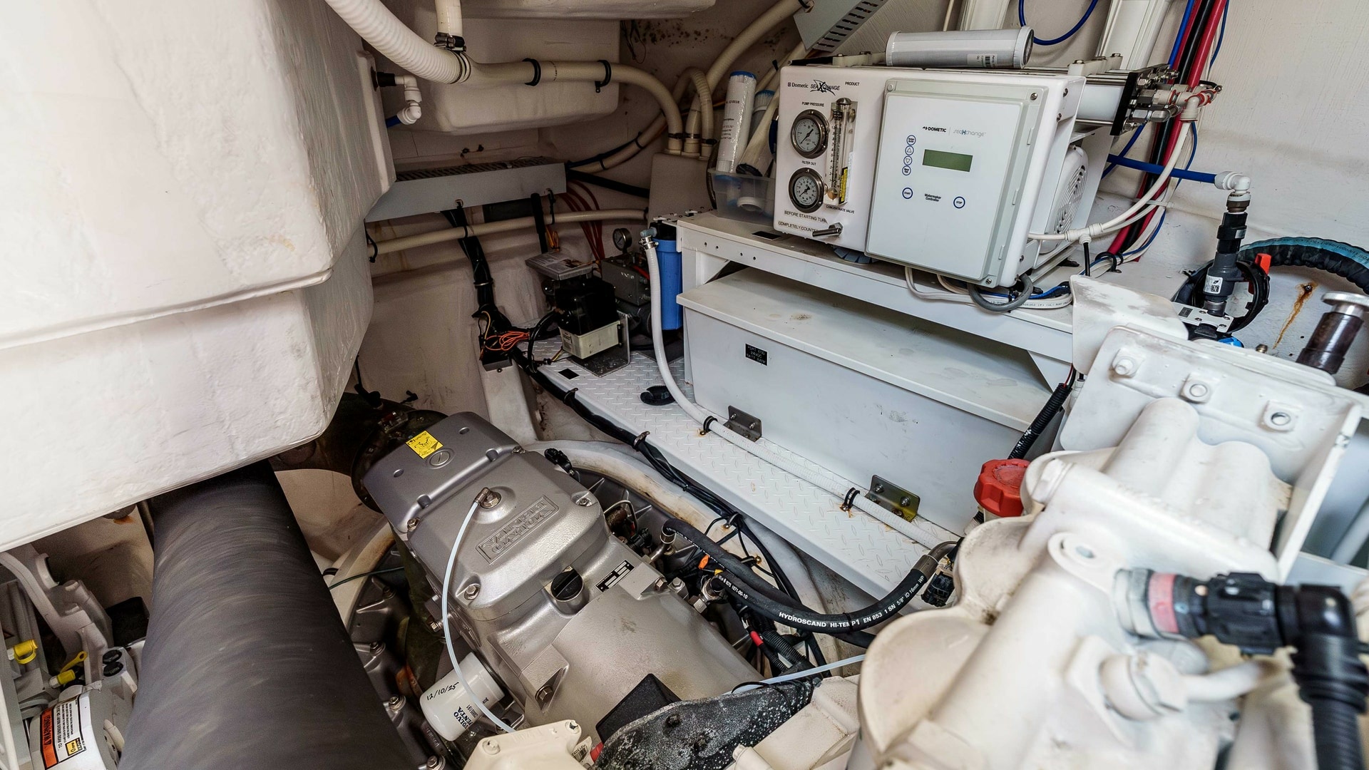 2017 Cruisers 60 Cantius, 'Rising Star' - Engine Room with Mechanical & Water System Components.