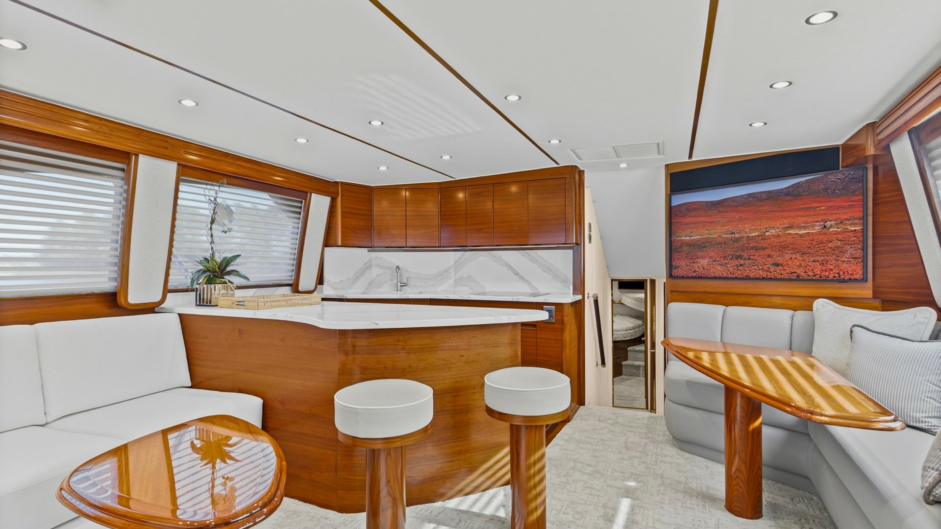 Salon and Galley with Seating Area