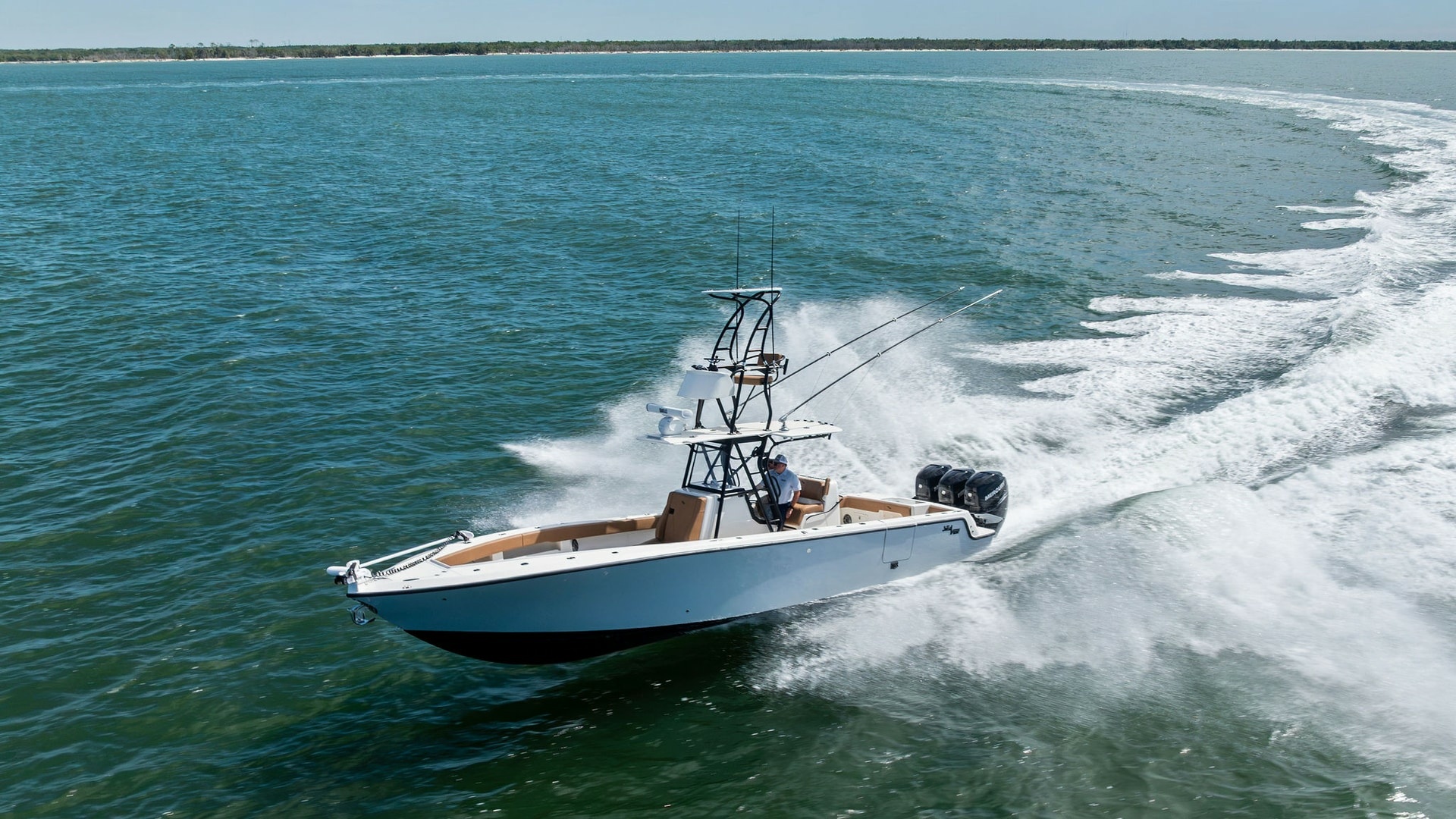 Aerial View of SeaVee 340B in Motion