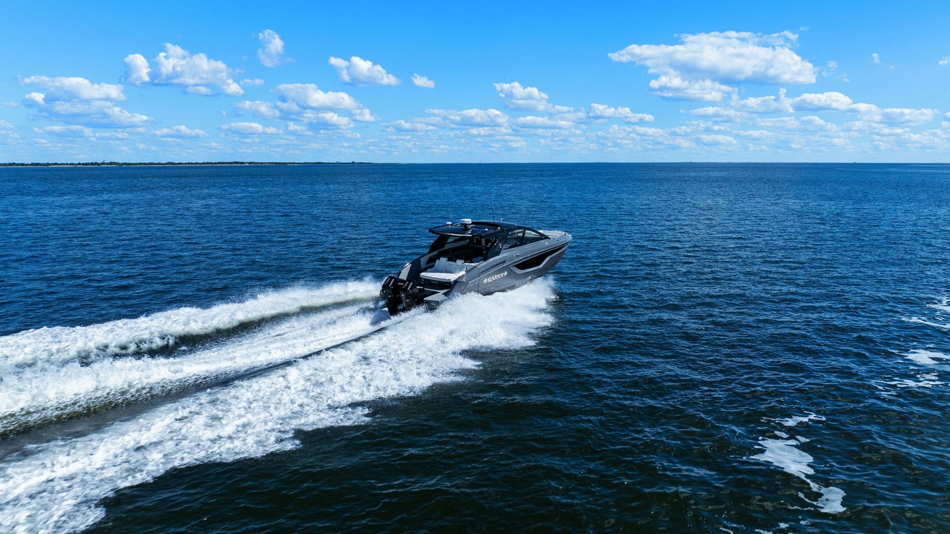 Aerial View of Cruising Yacht