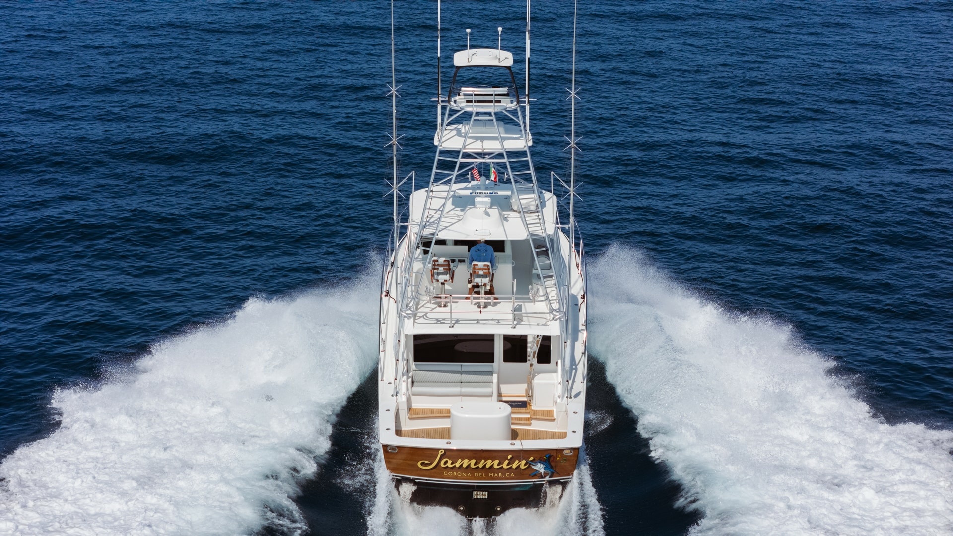 2009 Viking 50 Convertible "Jammin" - Aerial View of Aft Deck in Motion