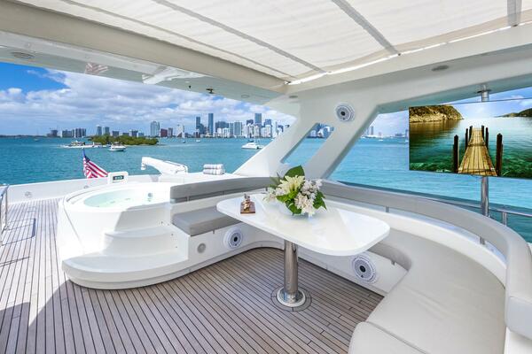 Flybridge dining with all-weather TV