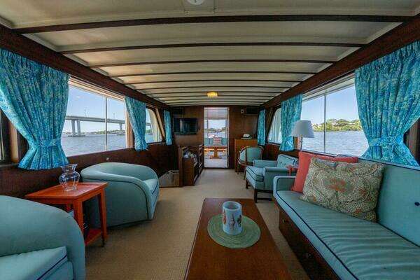 Photo of the 1970 Trumpy Houseboat "ABSOLUTE"
