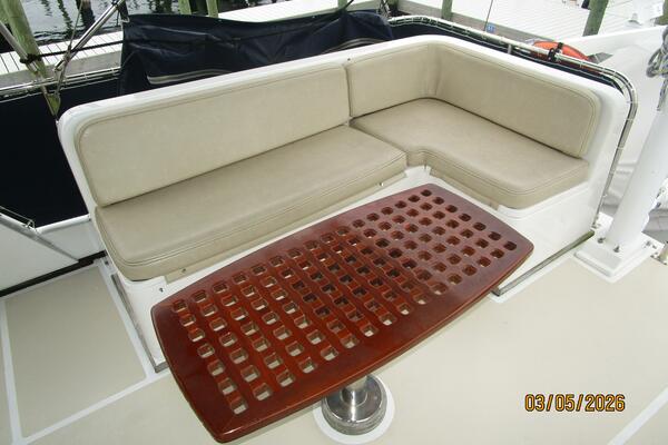 42' Grand Banks flybridge starboard aft seating