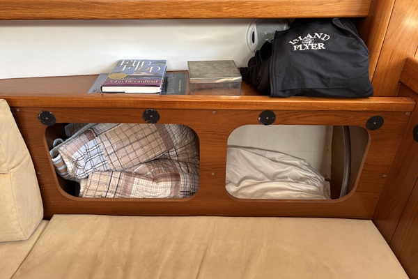 Storage beneath and behind the salon seating