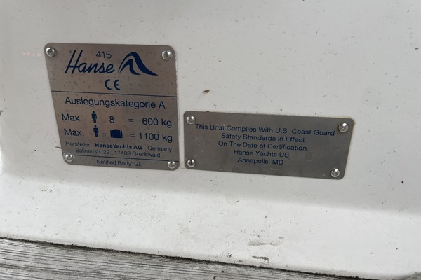 2014 Hanse 415 plaque 