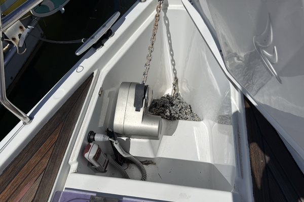 Anchor locker tucked neatly below deck 