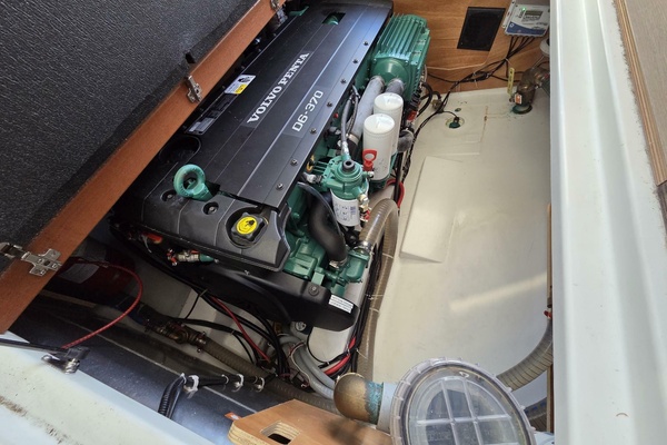 Engine compartment of a 2020 Beneteau Swift Trawler 30 with Volvo Penta D6-370 engine