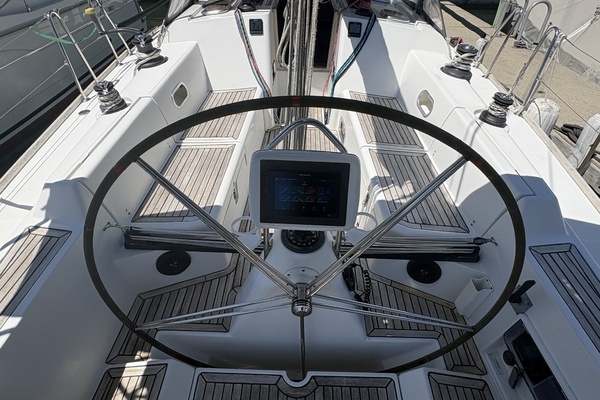 Helm with chartplotter, and compass