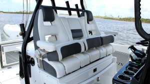 Photo 7424630 for 2020 Blackfin 332 Center Console Got Tuna Helm Seating Area with Rod Holders