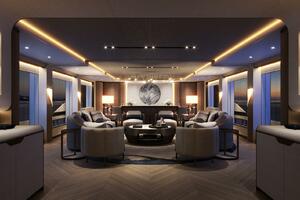 Luxurious interior of 2026 Majesty 145 yacht, featuring eleg