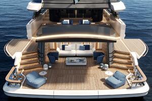 Luxurious 2026 Majesty 145 yacht deck with elegant seating a