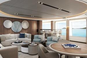 Luxurious interior of 2026 Majesty 145 yacht with elegant se