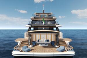 Luxurious 2026 Majesty 145 yacht with elegant deck seating, 