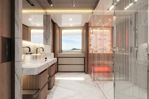 Luxurious Majesty 145 yacht interior, featuring elegant marb
