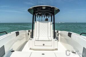 2022 CG Boat Works 35 M-Series on open water, featuring sleek design and luxurious seating.