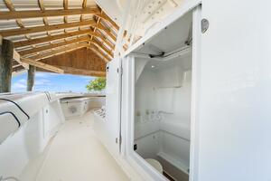 2015 Yellowfin 39 boat interior with open storage compartmen