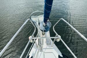 Bow view of 2015 Beneteau Oceanis 45 sailboat with anchor an