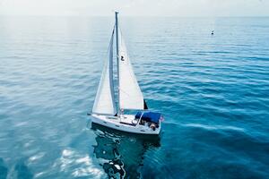 Sailing yacht Beneteau Oceanis 45, 2015 model, gliding on ca