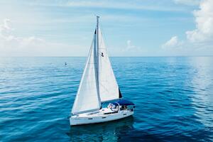 Sailing yacht Beneteau Oceanis 45, 2015 model, gliding on ca