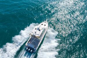 2007 Grady-White Express 360 cruising on open water, aerial 