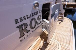 Research vessel docked, featuring 