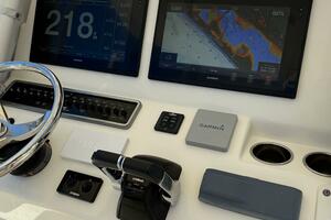 2015 Cobia 296 Center Console dashboard with Garmin navigati