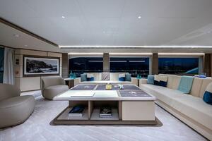 Luxurious interior of 2020 Majesty 140 yacht with elegant se