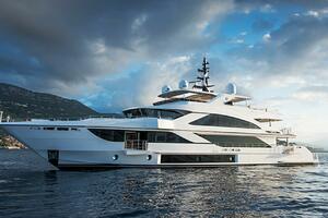 Luxurious 2020 Majesty 140 yacht cruising on serene waters u