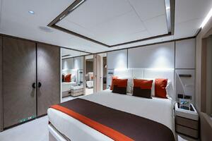 Luxurious bedroom interior on 2020 Majesty 140 yacht with mo