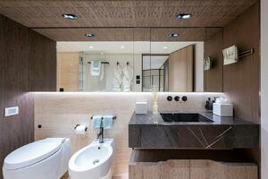Luxurious 2020 Majesty 140 yacht bathroom with modern fixtur