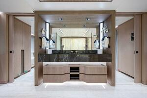 Luxurious bathroom interior on 2020 Majesty 140 yacht, featu