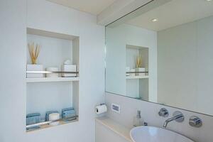 Modern bathroom in 2020 Majesty 140 yacht with sleek fixture
