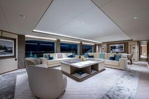 Luxurious interior of 2020 Majesty 140 yacht with modern fur