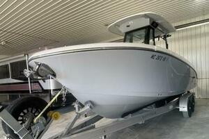 Front View of Stingray Center Console Boat in Storage Facili