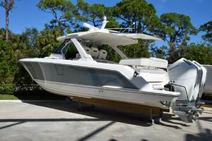 2024 Tiara Yachts 38 LS Rack Stored With Makefast Electric Shade Deployed.