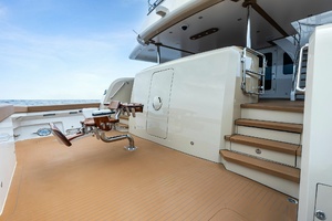 Cockpit with entry door to lazarette and engine room