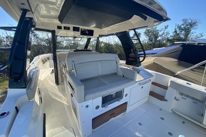2023 Boston Whaler 350 Realm interior with sleek seating and modern design.